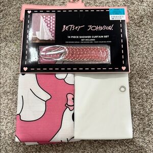 Betsey Johnson Pink and White Shower Curtain Set
